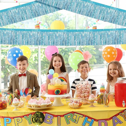 12 Pack 10 Feet Metallic Foil Fringe Garland Tinsel Streamers Banner, Light Blue Wall Hanging Tinsel Fringe Banners for Parade Floats, Wedding, Birthday, Christmas, New Year Party Decorations