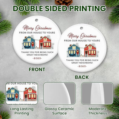 Christmas Neighbor Gifts for Women Men - Ceramic Christmas Ornaments 2025 with Card for Tree Decorations - Friend Gifts for Neighbors, Ornaments for Neighbors, Awesome Neighbor Gift for Friend