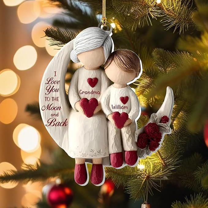 Grandma and Grandchild Moon Loves - Personalized 1-Layers Acrylic Ornaments - I Love You to The Moon and Black - Family Xmas Tree Decór Ornaments 2025 Xmas Tree Decorations Holiday Keepsake 1