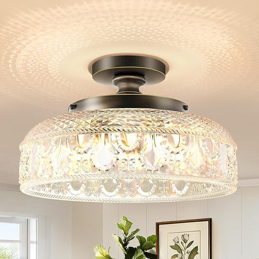 Lamomo Semi Flush Mount Ceiling Light,Upgraded Larger Bronze Hallway Light Fixture,3-Bulb Globe Glass Close to Ceiling Scone, Indoor Hanging Light for Bedroom Kitchen Porch Hallway,Bulbs Not Included