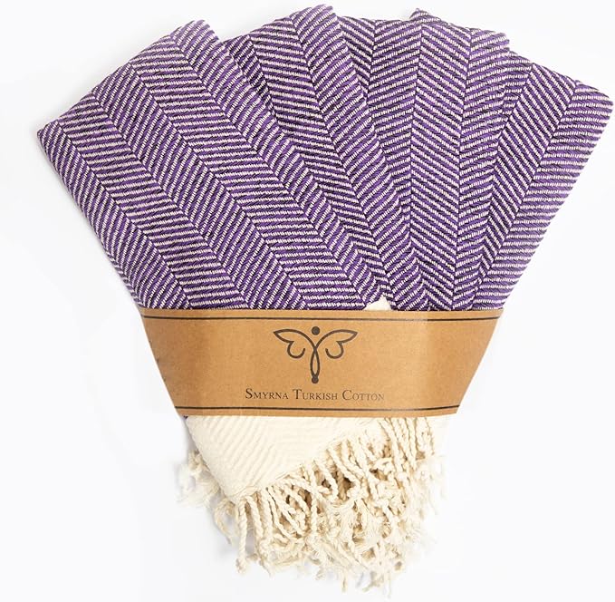 SMYRNA TURKISH COTTON Herringbone Series Kitchen Dish Towels Pack of 4, Machine Washable Wash Cloths, Ultra Soft, Absorbent, Prewashed and Quick Dry Turkish Dish Towels, 15x26 Inch (Purple)