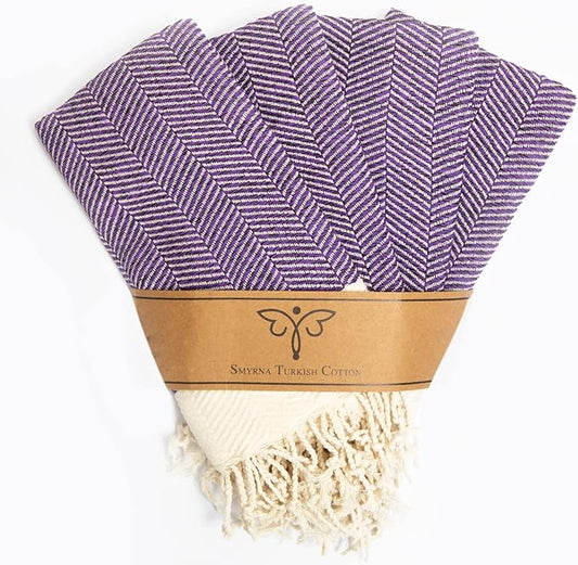 SMYRNA TURKISH COTTON Herringbone Series Kitchen Dish Towels Pack of 4, Machine Washable Wash Cloths, Ultra Soft, Absorbent, Prewashed and Quick Dry Turkish Dish Towels, 15x26 Inch (Purple)