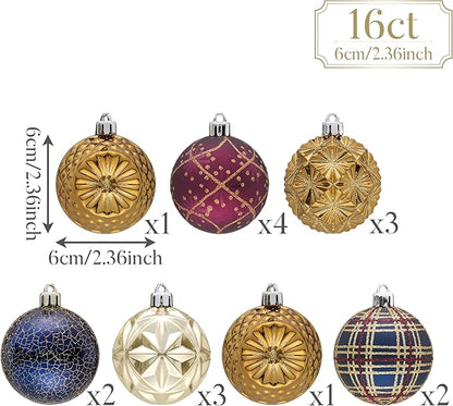 Valery Madelyn Ornaments for Christmas Trees, 16ct 2.36 Inches Bronze Copper Gold and Purple Shatterproof Christmas Tree Decorations, Luxury Hanging Ball Ornaments for Xmas Holiday Party Decor