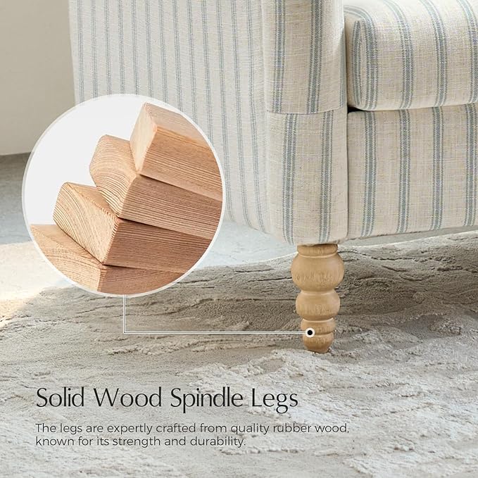 EcoHarbor Living 50.5" Mid-Century Modern Couch, Upholstered Sofa with Armrests, Stripe Mini Loveseat Couches for Small Space, Living Room, Bedroom, Office, Apartment, Blue