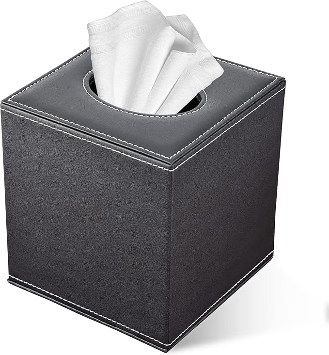 KINGFOM 5PCS Desk Organizer and Accessories Set, Pu Leather Office Supplies with Multifunction Desktop Organizer Box, Tissue Holder, Mouse Pad, Note Paper Holder, Pencil Holder for Desk Black