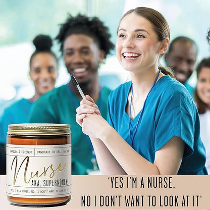 Nurse Gifts for Women - 'Nurse AKA. Superwomen' Soy Candle,w/Vanilla & Coconut I Nursing Gifts for Nurses Female I Nursing Student I Nurse Practitioner RN I Nurse Graduation Gift I 50Hr Burn, USA Made