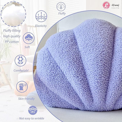 Seashell Throw Pillows, Shell Shaped Throw Pillows, 18 Inch Soft Home Decorative Pillow Plush Cushion for Bed Couch Living Room Decor Accent Throw Pillow (Lavender 18Inch)