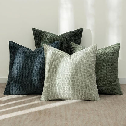 MIULEE Pack of 4 Throw Pillow Covers 18x18 Inch Green Forest Soft Decorative Chenille Pillow Covers Farmhouse Accent Cushion Covers for Boho Home Decor Spring Bedroom Living Room