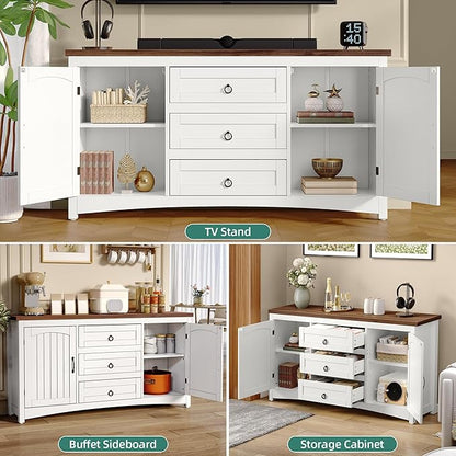 YITAHOME TV Stand for 65 Inch TVs, 31.4" Tall Entertainment Center with Storage Cabinets and Drawers, Media TV Console with Barn Doors for Living Room, White