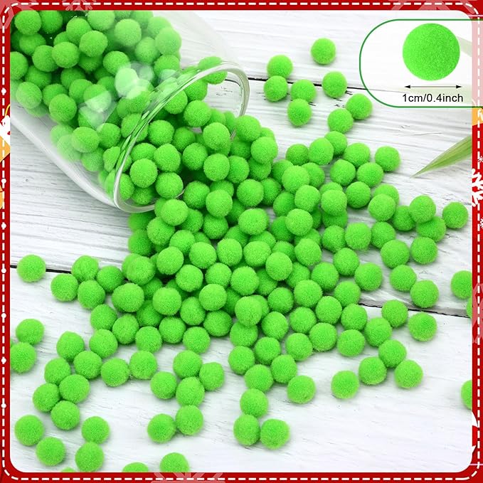 SEPGLITTER Christmas Pom Poms Balls, 1000 Pieces Light Green Pompoms Pom Poms for Crafts Making DIY Holiday Christmas Decorations Supplies (0.4i NCH/1 cm )