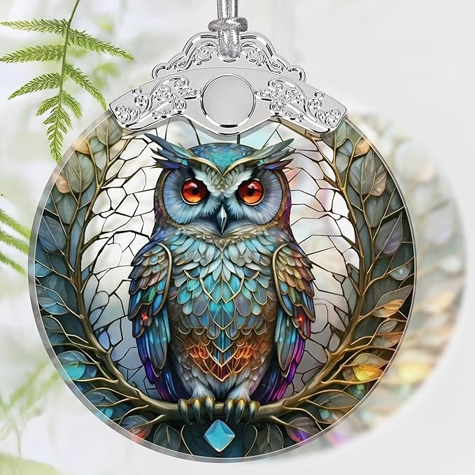Christmas Ornament, 2025 Ornaments for Christmas Tree, Stained Glass Hanging Ornament, Holiday Ornaments, Unique Gift Idea - Owl