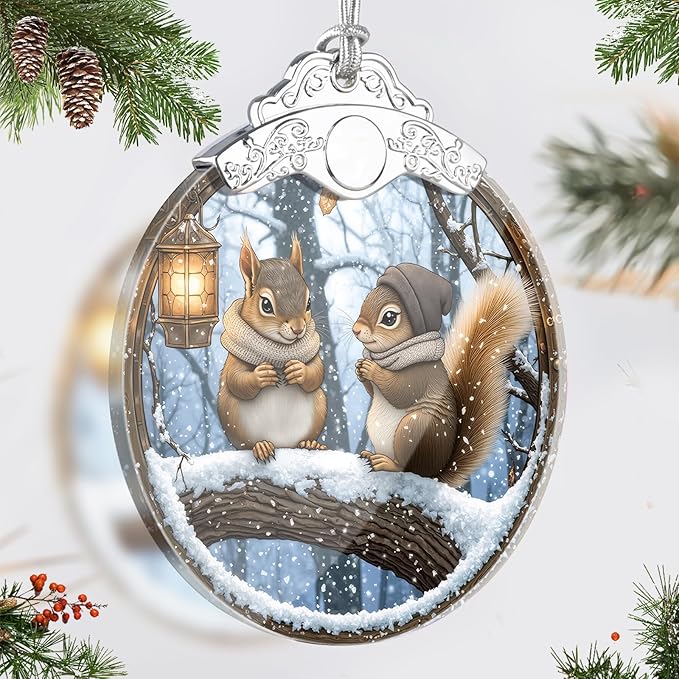 Squirrel Christmas Ornament, Stained Glass Ornaments and Christmas Tree Decorations, Holiday and Xmas Presents
