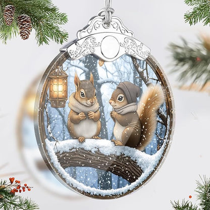 Squirrel Christmas Ornament, Stained Glass Ornaments and Christmas Tree Decorations, Holiday and Xmas Presents