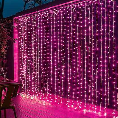 Dazzle Bright 300 LED Curtain String Lights, Valentine's Day Fairy Lights for Bedroom with 8 Lighting Modes, Connectable Waterproof Window Lights Party Wedding Garden Wall Christmas Decor, Pink
