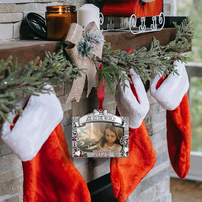 2025 Christmas Ornaments 3x2 inch Picture Frame Metal Hanging Pendant for Tree Small Decorative Keepsake, Display Photo for Baby and Pet (Gnome (2025))