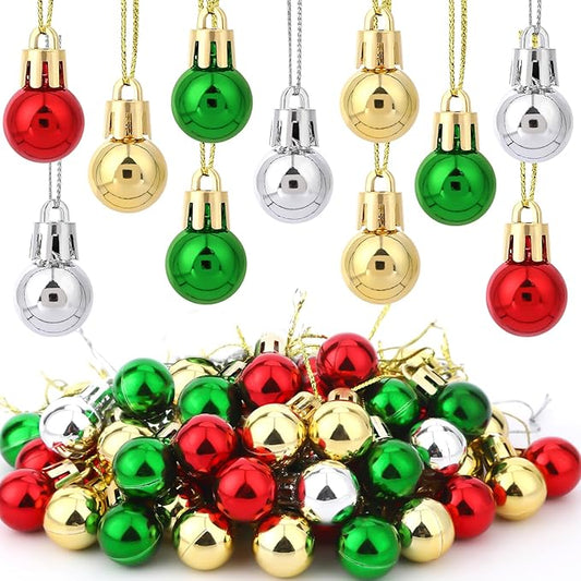 Jansun 60PCS Christmas Mini Balls Ornaments Miniature Xmas Tree Hanging Decorations Small Vintage Glitter Balls for Holiday Party Outdoor Indoor DIY Craft Decor Supplies
