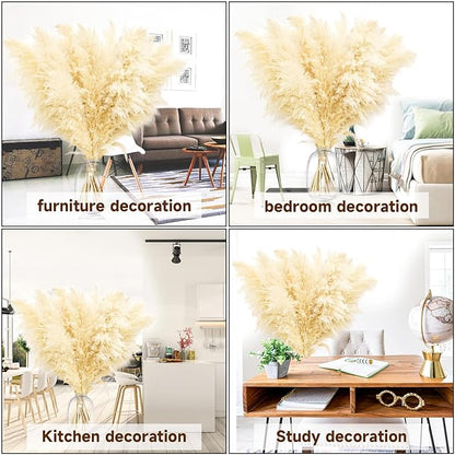 46" inch 11 Stems Natural Pampas Grass Tall Decor,Pompas Grass,Large Beige Tall Pampas Grass for Floor Vase,Wedding Decorations,Party,Boho Home Decor,and Creating a Boho Ambiance