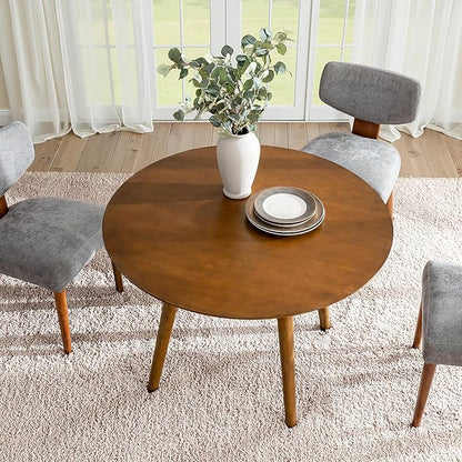 HULALA HOME Round Dining Table for 4, 45” Solid Wood Ktichen Table, Small Dinner Coffee Writing Table for Kitchen Dining Room, Save Space, Acorn