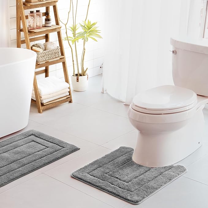GRANNY SAYS Bathroom Toilet Rugs U Shaped, Bath Mats for Bathroom, Bath Rugs Non Slip Washable, Absorbent Microfiber Toilet Mat, Soft Plush Shaggy, 20" x 24", Deep Gray