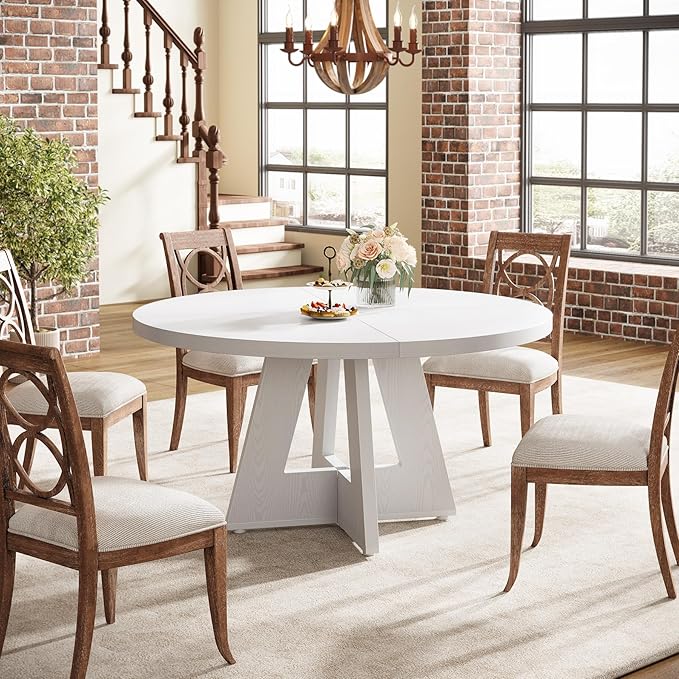 Tribesigns Farmhouse Dining Table 47 Inch Round Dinner Table for 4, Rustic Round, White