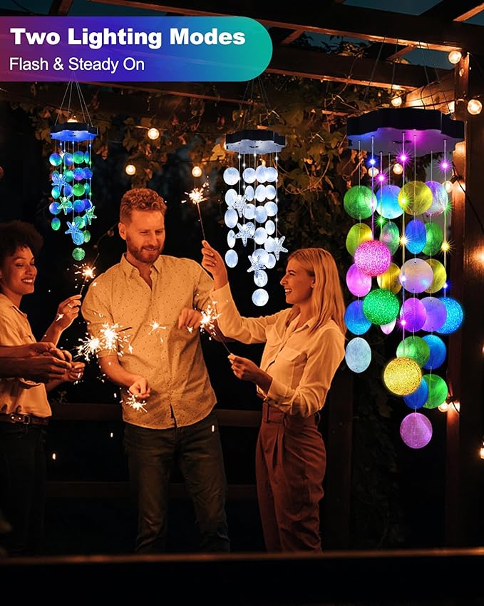 Solar Shell Gift for Mom Grandma Girls, Paster Solar Wind Chimes Waterproof for Outside, Outdoor Decorative Mobile Lights for Garden, Yard, Patio, Window, Party, Outdoor Decorations（Pastel Color）