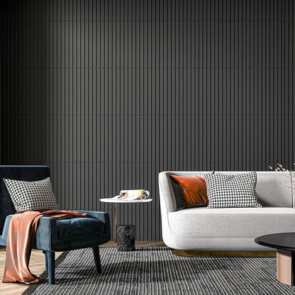 Art3d Slat Wall Panel, 3D Fluted Textured Panel 12-Tile 19.7 x 19.7in. - Cover 32 Sq.Ft., Black