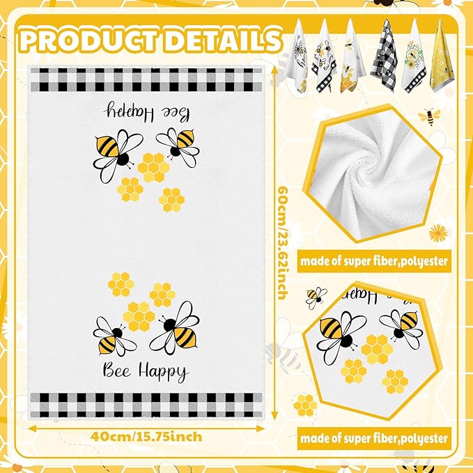 Oudain Bee Kitchen Towels Set of 6 15.8x23.6 Dish Towels Farmhouse Holiday Tabletop Decor Honey Bee