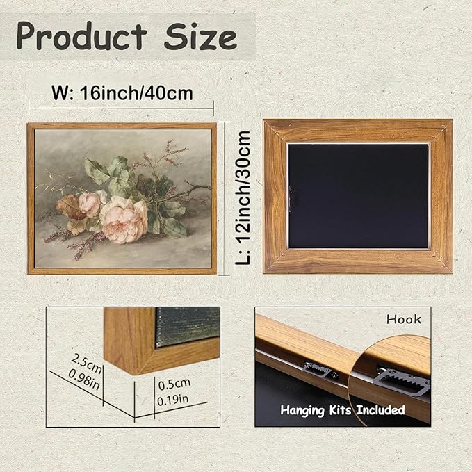 KBKBART Vintage Wall Decor Prints, Retro Still Life Flower Canvas Wall Art, Framed Classical Pink Botanical Print, Vintage Art Painting Flower Wall Decor for Bedroom Living Room Bathroom