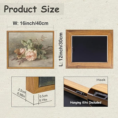 KBKBART Vintage Wall Decor Prints, Retro Still Life Flower Canvas Wall Art, Framed Classical Pink Botanical Print, Vintage Art Painting Flower Wall Decor for Bedroom Living Room Bathroom