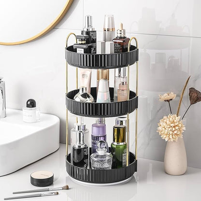 Aveniee 360 Rotating Makeup Organizer for Vanity, Large Spinning Bathroom Counter Organizer Shelf Holder for Cosmetics, Skin Care, Lipsticks,3 Tiers, Black