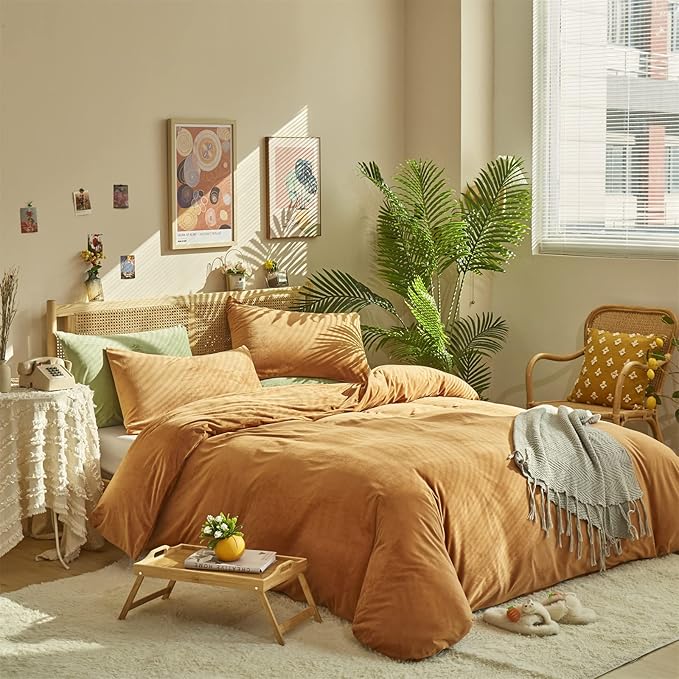 Pureant Pumpkin Comforter Set California King Burnt Orange Velvet Bedding Comforters Cal King Terracotta Aesthetic Flannel Quilts Soft Warm Caramel Plush Blanket Sherpa Luxury Shaggy Cinnamon Bed