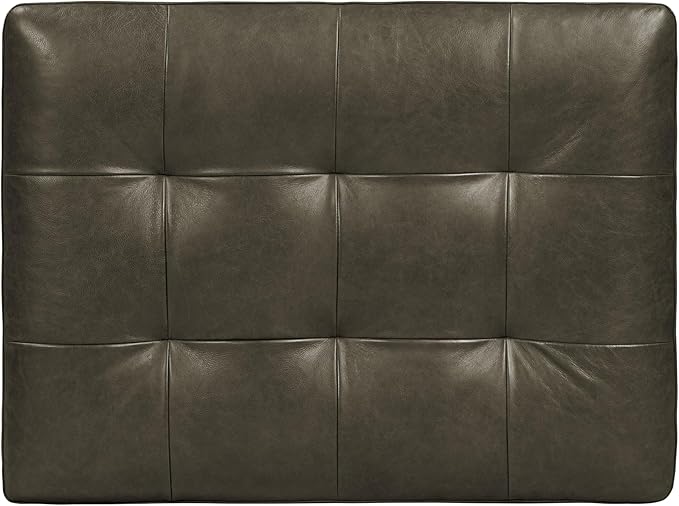 POLY & BARK Napa Ottoman - Full-Grain Leather Upholstered Ottoman with Feather-Down Topper - Accent Chairs for Living Room - Vintage Italian Leather in Olivine Green