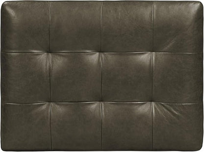 POLY & BARK Napa Ottoman - Full-Grain Leather Upholstered Ottoman with Feather-Down Topper - Accent Chairs for Living Room - Vintage Italian Leather in Olivine Green