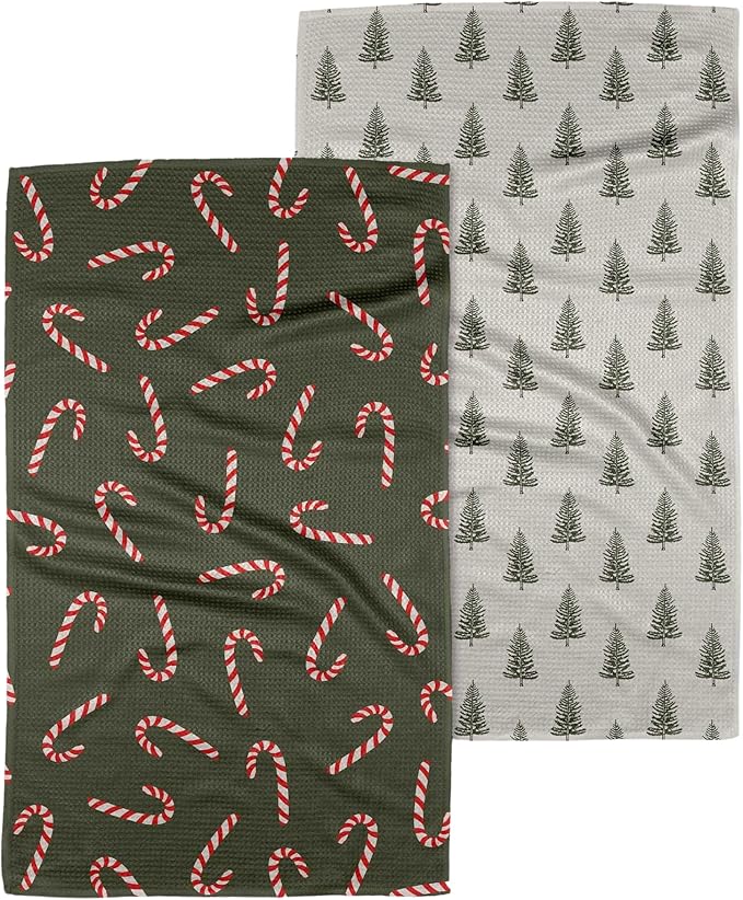 GEOMETRY Christmas Kitchen Towels Quick Dry Microfiber Dish Towels 2-Pack Peppermint Pine Peppermint Pines