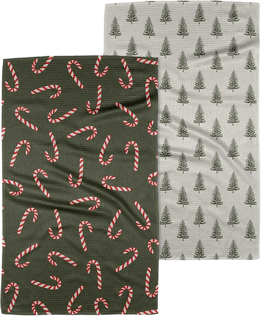 GEOMETRY Christmas Kitchen Towels Quick Dry Microfiber Dish Towels 2-Pack Peppermint Pine Peppermint Pines