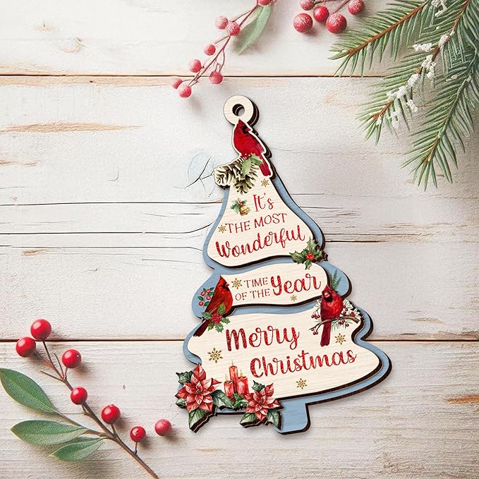 Christmas Cardinal Gifts for Women Men - Double Layered Wooden Red Cardinal Christmas Ornaments 2025 - Sympathy Gifts for Loss of Loved One, Memorial Gift Ideas for Xmas Tree Decorations