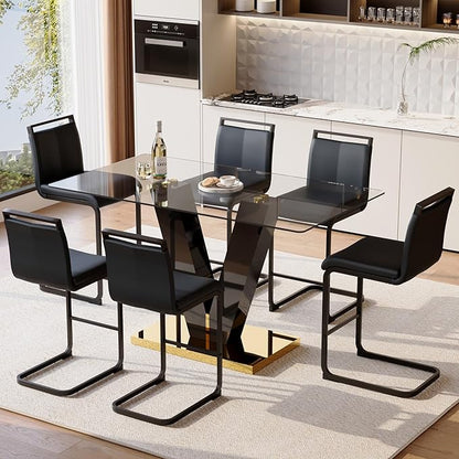 Bar Stools Set of 2,25" Counter Height Bar Stools with Footrest,Black Faux Leather Kitchen Stools with Black Painted Metal Leg,Counter Height Stool Ideal for Island Pub Kitchen Counter Dining Chair