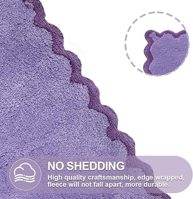 ORTIGIA Cute Purple Scalloped Bath Mat, Fun Plush Microfiber Scallop Bathroom Rugs Non Slip Washable Quick Dry Absorbent, Bath Rug for Shower Stall Vanities Kitchen Floor Entrance, 20x32