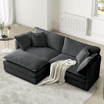SoarFlash Chenille Sectional Sofa Ottoman,Grey