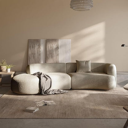 Acanva Modern Curved Sectional Living Room Couch, Minimalist Comfy Boucle Fabric Modular Sofa for Apartment, Home Office, 114" W Left Hand Facing, White