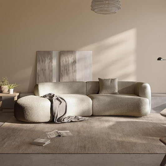 Acanva Modern Curved Sectional Living Room Couch, Minimalist Comfy Boucle Fabric Modular Sofa for Apartment, Home Office, 114" W Left Hand Facing, White