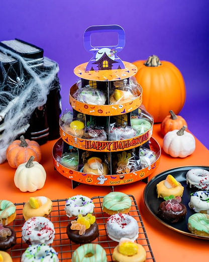 Send A Cake Halloween Donut Tower Gift Box – 20 Individually Wrapped Mini Donuts – Halloween Treats for Kids & Adults, Fun Delivery Gift for All Ages