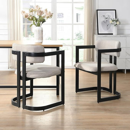 Christopher Knight Home Auber Modern Upholstered Dining Chair Set of 2, Fabric Upholstery Dining Set with Metal Frame, Comfy Side Chair for Living Room, Beige+Black