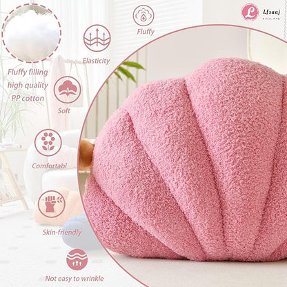 Seashell Throw Pillows, Shell Shaped Throw Pillows, Soft Home Decorative Pillow Plush Cushion for Bed Couch Living Room Decor Accent Throw Pillow (13x10 Inch, Pink Purple)