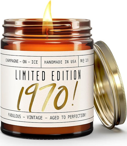 55th Birthday Gifts for Women - 'Limited Edition 1970' Soy Candle, w/Champagne on Ice I 55 Birthday Gifts for Women I 55th Gift for Her Ideas I 9oz Reusable Jar, 50Hr Burn, Made in USA