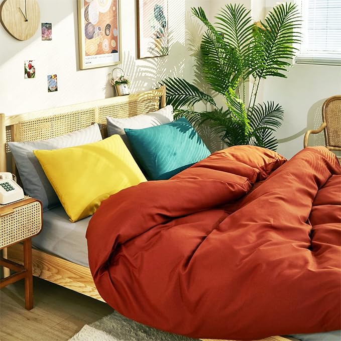 CLOTHKNOW California King Rust Comforter Set 3Pcs Burnt Orange Bedding Comforter Sets Terracotta Comforter Caramel Comforter Set California King