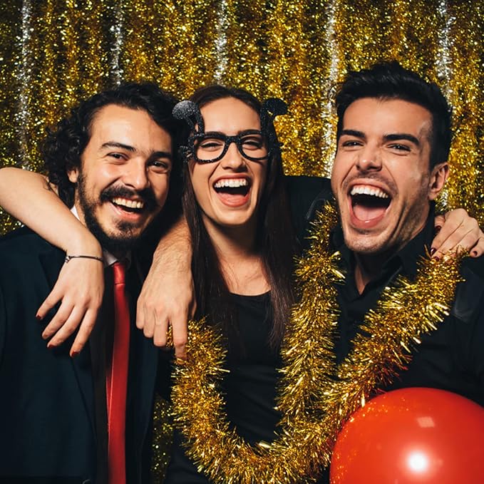 Jishi 50 FT Christmas Garland Gold Tinsel Garland Christmas Tree Decorations - Non-Lit Xmas Holiday Decor Outdoor Indoor Home Garden Outside Wedding Party Artificial Thick Gold Decorative Garland