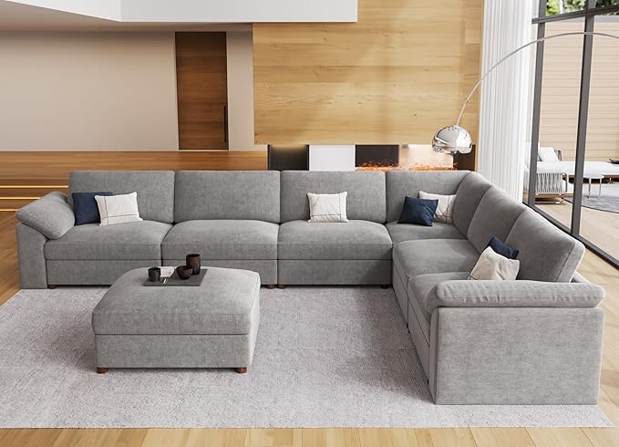 EASE MOOSE Oversized Sectional Modular Sofa,Modern Comfort L Shape Sectional Couch Wide Deep seat Couch for Living Room,Gray