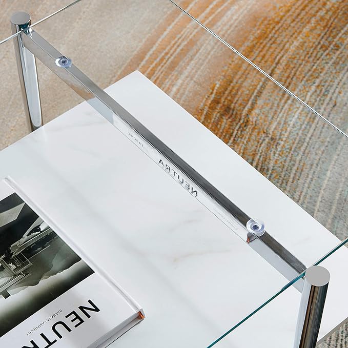 AGV LIGHTING Tadio Glass Coffee Table, Mid-Century Modern Coffee Table for Living Room, Chrome Finish Leg, Clear Glass Top & Faux Marble Wood Shelf, 41 in