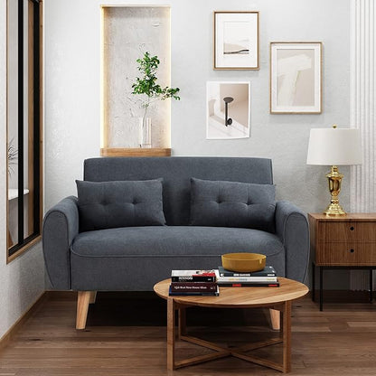 Shintenchi Small Modern Loveseat Couch Sofa, Mid Century Fabric Upholstered 2-Seat Sofa Couch Love Seats, Dark Grey